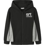 NAME IT - Sweatvest - Grijs Gemêleerd/Zwart - Met Gevoerde Capuchon