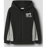 NAME IT - Sweatvest - Grijs Gemêleerd/Zwart - Met Gevoerde Capuchon