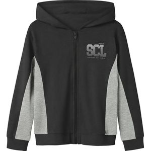 NAME IT - Sweatvest - Grijs Gemêleerd/Zwart - Met Gevoerde Capuchon
