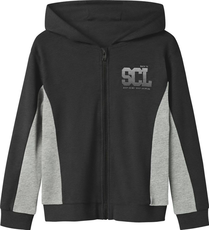 NAME IT - Sweatvest - Grijs Gemêleerd/Zwart - Met Gevoerde Capuchon