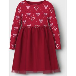 NAME IT - NMFRI - Jurk - Rosa/Rood/Wit - Korte Lengte - Lange Mouw