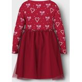 NAME IT - NMFRI - Jurk - Rosa/Rood/Wit - Korte Lengte - Lange Mouw