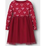 NAME IT - NMFRI - Jurk - Rosa/Rood/Wit - Korte Lengte - Lange Mouw