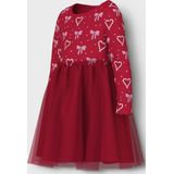 NAME IT - NMFRI - Jurk - Rosa/Rood/Wit - Korte Lengte - Lange Mouw