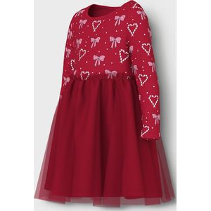 NAME IT - NMFRI - Jurk - Rosa/Rood/Wit - Korte Lengte - Lange Mouw