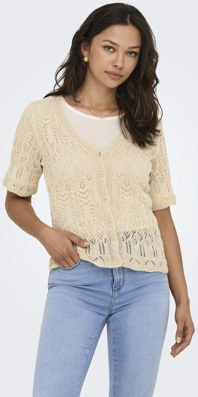 Onllovely - Gebreide Pullover - V-Hals - Korte Mouwen - Glitterdetail - Regular Fit