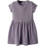 Jurk - Regular Fit - Korte Mouwen - Ronde Hals - Verticaal Gestreept Patroon