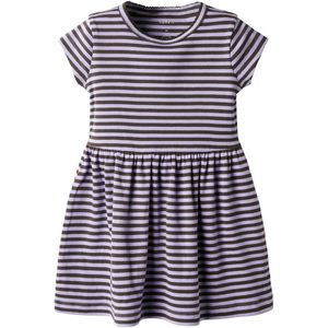 Jurk - Regular Fit - Korte Mouwen - Ronde Hals - Verticaal Gestreept Patroon