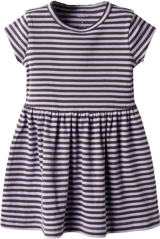 Jurk - Regular Fit - Korte Mouwen - Ronde Hals - Verticaal Gestreept Patroon