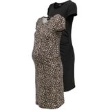 ONLY MATERNITY - Jurk - Midi-lengte - Katoen - Korte Mouwen - Kreuk Detail