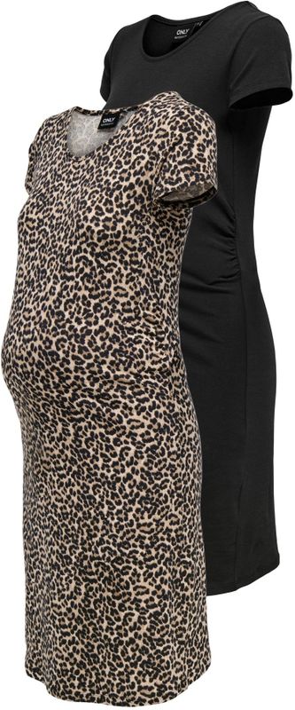 ONLY MATERNITY - Jurk - Midi-lengte - Katoen - Korte Mouwen - Kreuk Detail