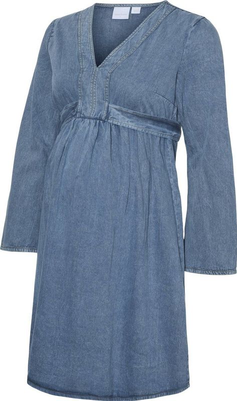 Mlbora - Zwangerschapsjurk - Kort - V-Hals - Lange Mouwen - Wikkelsluiting - Acid-washed