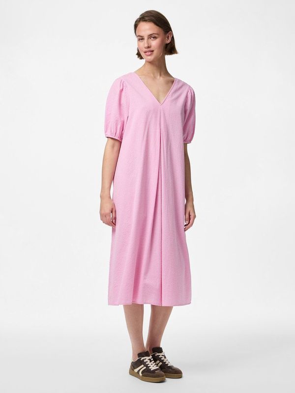 PIECES - PCAlma - Jurk - Oudroze/Wit - 7/8 Lengte - V-hals