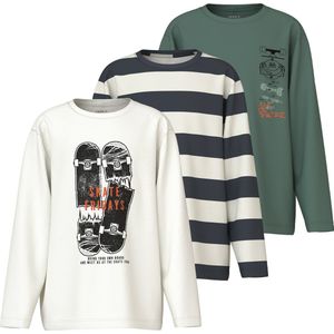 NAME IT KIDS - NKMNIKOLAI - Longsleeve - Set van 3 - Donkerblauw Donkergroen Offwhite