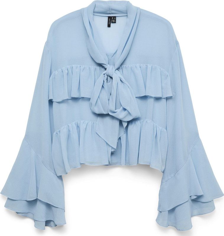 Top - Hoge Hals - Lange Mouwen - Volumineuze Mouwen - Ruches - Regular Fit