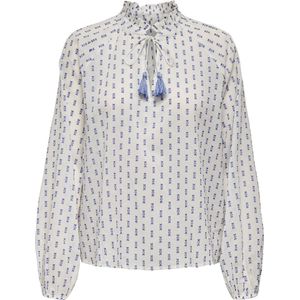 Only - Onlgiselle O-neck Tie Shirt - Blouse - Cloud Dancer/blue Dobby