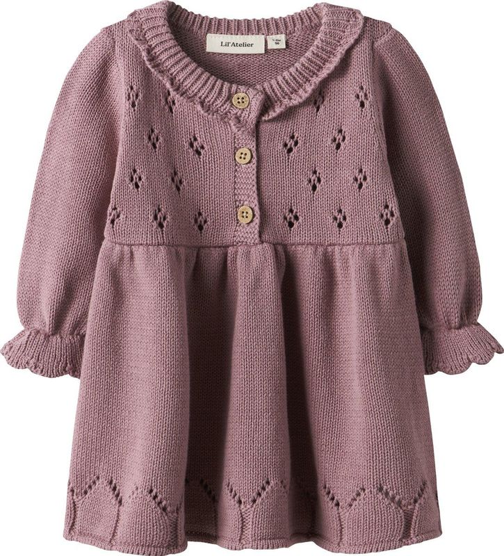 Gebreid Jurk - Lange Mouwen - Regular Fit - Knoopsluiting - Grandad Hals