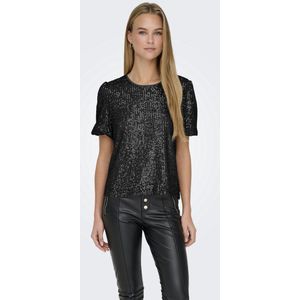Only - Onlana ss loose sequins top jrs - Zwart - T-shirt - Dames