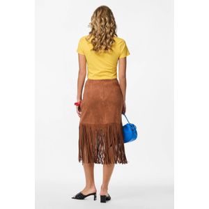 PIECES - Midi Rok - Bruin - Met Elastische Tailleband - Plooirok