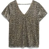 Vero Moda - Vmhanya Sq V-neck Top - T-shirt - Silver Mink/Leopard Aop