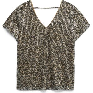 Vero Moda - Vmhanya Sq V-neck Top - T-shirt - Silver Mink/Leopard Aop