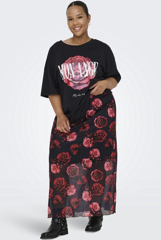 ONLY CARMAKOMA - Midi-rok - Mesh - Plus-size - Print