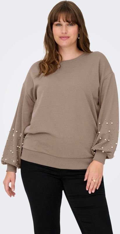 ONLY CARMAKOMA - Sweater - Grijsbruin - Met Parels