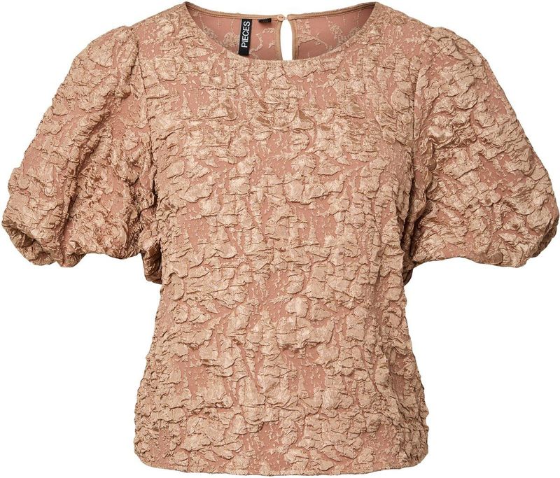 Pieces - Pcgretchen Ss O-neck Top Wvn D2d Pp - T-shirt - Tawny Brown