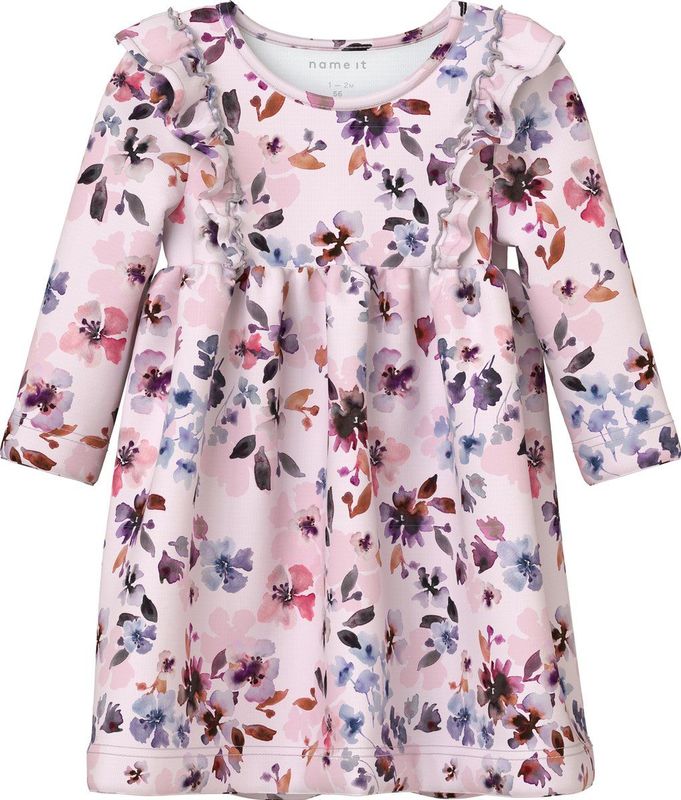 Jurk - All-over Print - Ribgebreid - Lange Mouwen - Regular Fit