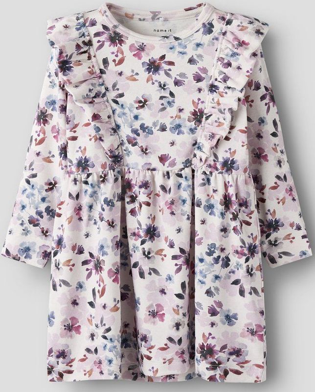 Bloem - Jurk - All-over Print - Ribgebreid - Lange Mouwen - Regular Fit