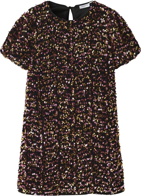 Pailletten Jurk - Fluweel - Knielengte - Korte Mouwen - O-hals