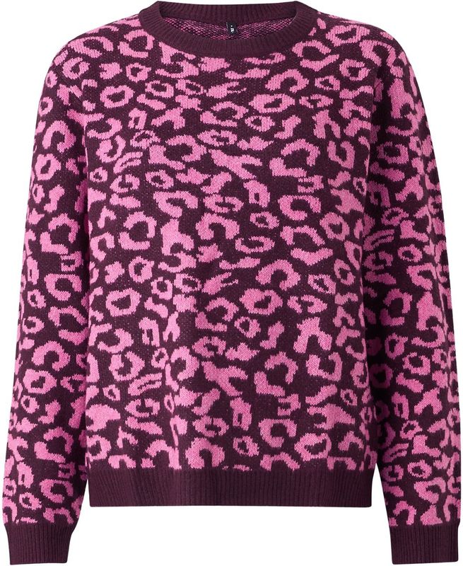ONLY - Pullovers - Donkerrood - Panterprint