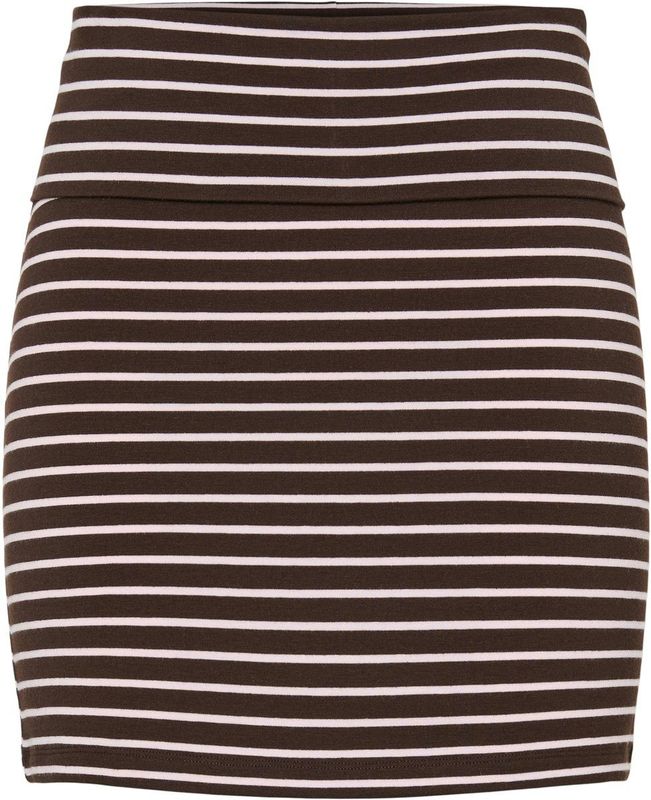 PIECES - PCMONIQUE - Minirok - Chocoladebruin/Wit - Slanke Pasvorm