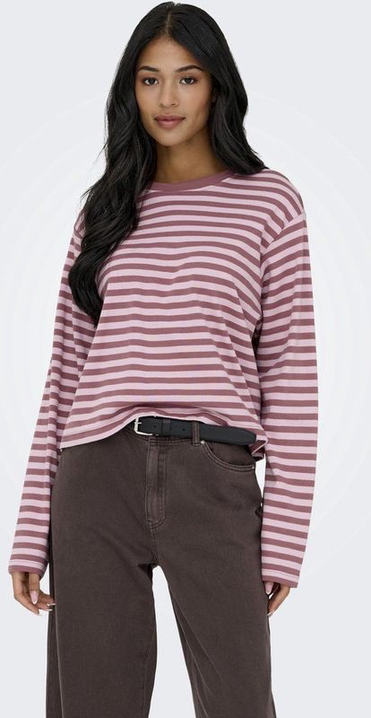 Only Dames longsleeve roze (Maat: M) - Streep - Halslijn: Ronde hals,