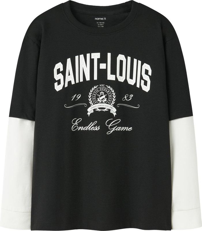 NAME IT - NKMROBIN - Shirt - Zwart / Wit - Lange Mouw