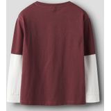 NAME IT - NKMROBIN - Shirt - Wijnrood/Wit - Lange Mouwen