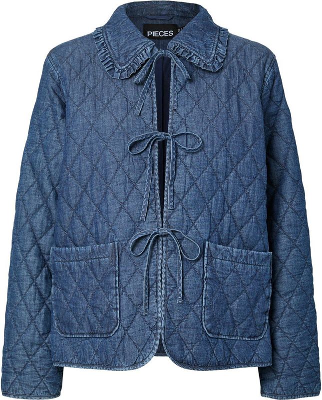Pieces - Pcaura Short Quilt Jacket - Medium Blue Denim - Dames Jas