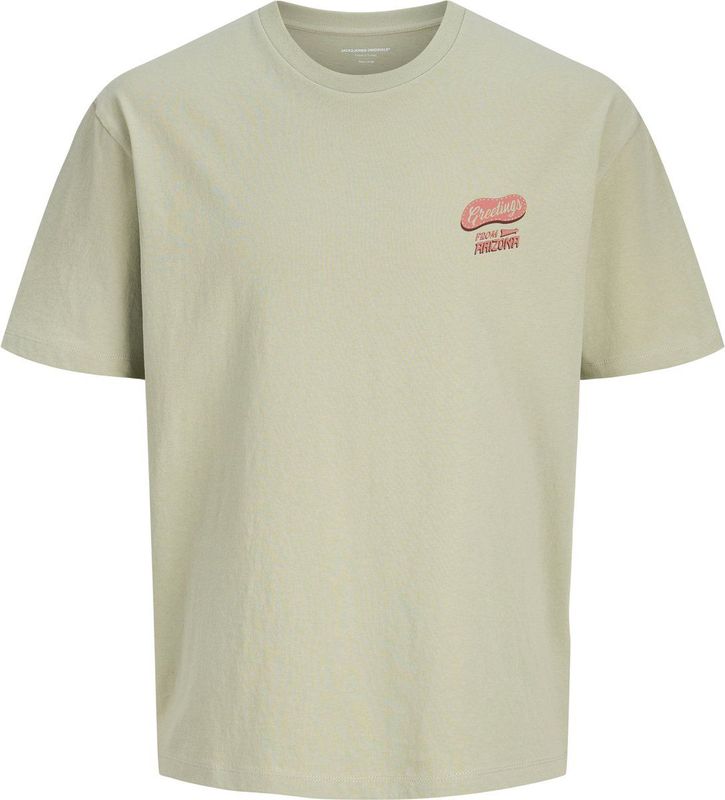 Jack & Jones - Greetings Shirt - T-shirt - Beige - Rood - Groen