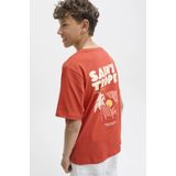 Jack & Jones Saint Tropez Shirt - Rood - Crème - 100% Katoen