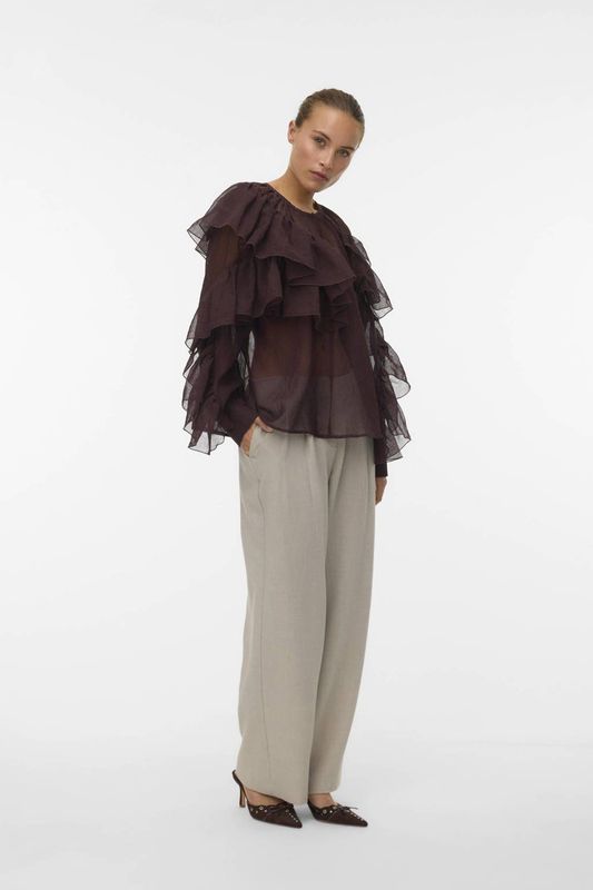 Vmsabrina - Blouse - O-hals - Lange Mouwen - Ruches - Regular Fit