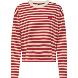 Only - Onllivina O-neck Stripe Top - T-shirt - Rood/Wit - Regular Fit