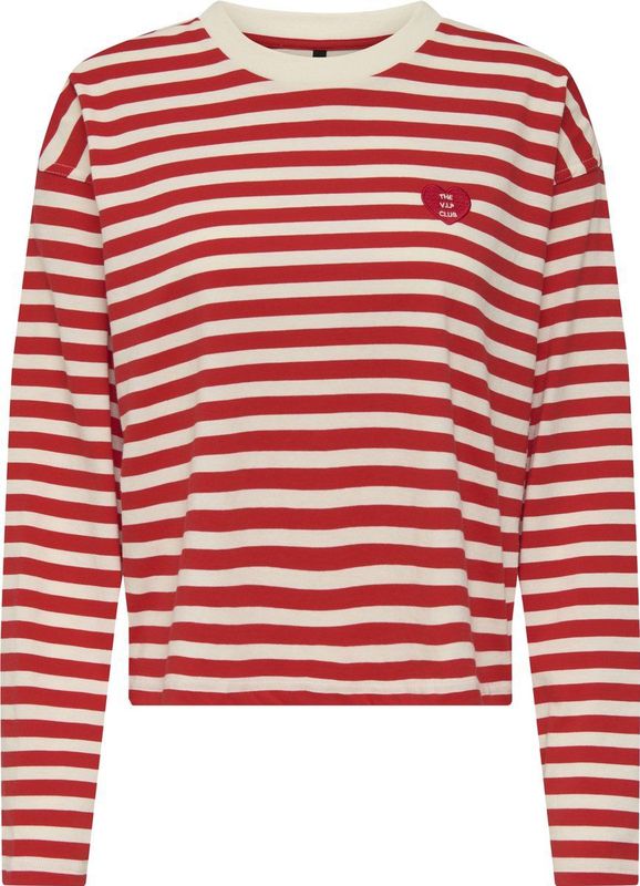 Only - Onllivina O-neck Stripe Top - T-shirt - Rood/Wit - Dames