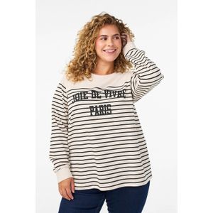 Zizzi gestreepte sweater ecru