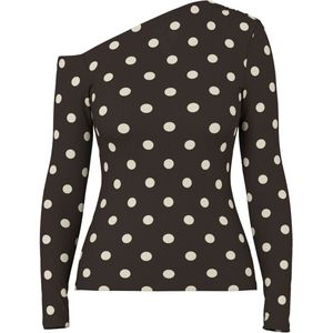 HYPEDROP one shoulder top met stippen donkerbruin