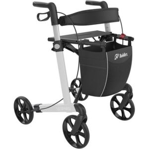 Mobilex Leopard Rollator - Zilver - 62 cm - Lichtgewicht en opvouwbaar rollator - voor binnen en buiten - met tas, rugband en stokhouder