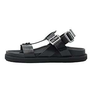 CA'SHOTT A/S CASKIMMI Buckle Vegetable Tanned Leather Flat Sandal, Zwart, 38 EU, zwart, 38 EU