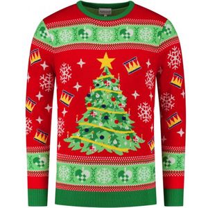 GENTS - Kersttrui Kerstboom - Wol - Rood - Maat S/S