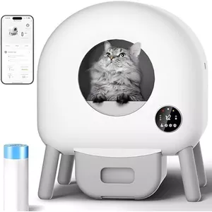 Zelfreinigende kattenbak Extra XXL, zelfreinigende kattenbak, 68 liter, zelfreinigend, lage input met app-bediening, veiligheidssensor, geurbestendige automatische kattenbak voor meerdere katten Zelfreinigende kattenbak Extra XXL, zelfreinigende kattenbak, 68 liter, zelfreinigend, lage input met app-bediening, veiligheidssensor, geurbestendige automatische kattenbak voor meerdere katten