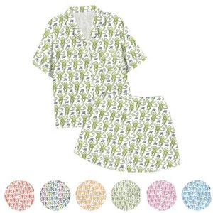 Summer Pajamas For Girls, Roller Dupes Rabbit Preppy, 2 Piece Button Down Monkey Bunny Shorts Set (Green,4-5T)