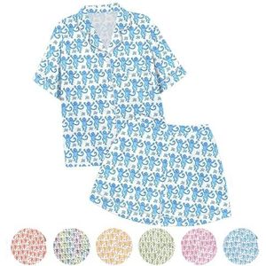 Summer Pajamas For Girls, Roller Dupes Rabbit Preppy, 2 Piece Button Down Monkey Bunny Shorts Set (Blue,12-13Years)